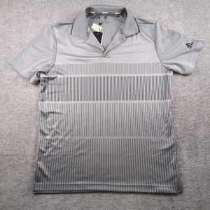Adidas Polo Shirt Men's Medium Gray Stripe UPF 50 Key Sport Performance Golf NWT